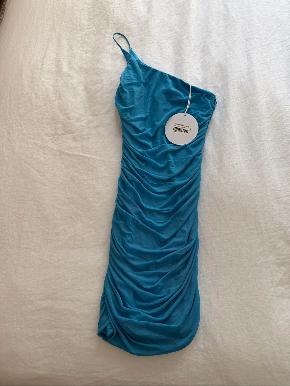 One-Shoulder Ruched Blue Women’s Dress